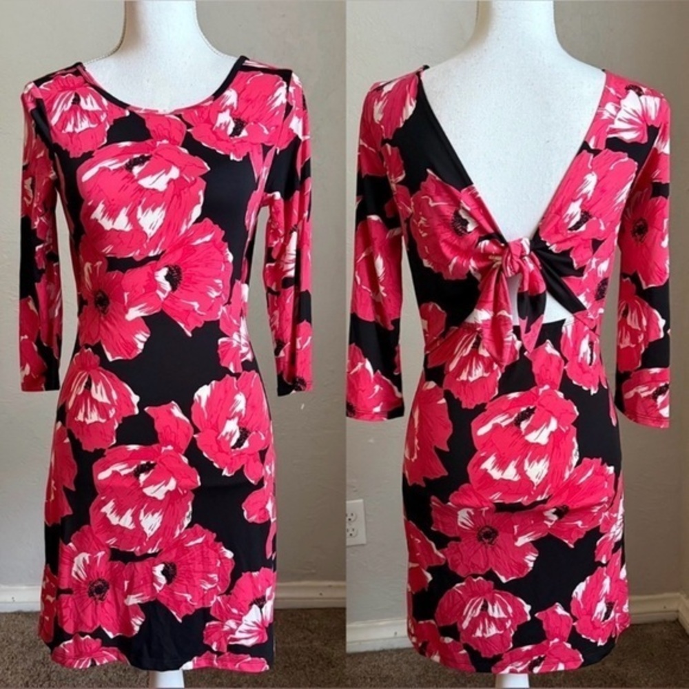 Trina Turk Floral Tie Back Long Sleeve Mini Dress